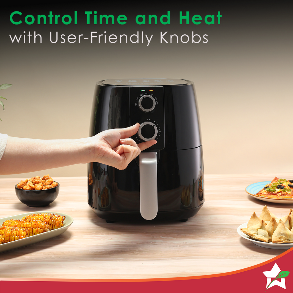 Prato Manual Air Fryer for Home and Kitchen with 5 Pre-set Menu|3.8 Litres Non-stick Basket| Fry, Grill, Bake & Roast| Rapid Air Technology| Auto Shut-Off| Healthy Cooking with 99% less Fat| Sleek & Compact| 1450 Wattage| Black| 1 Year Warranty