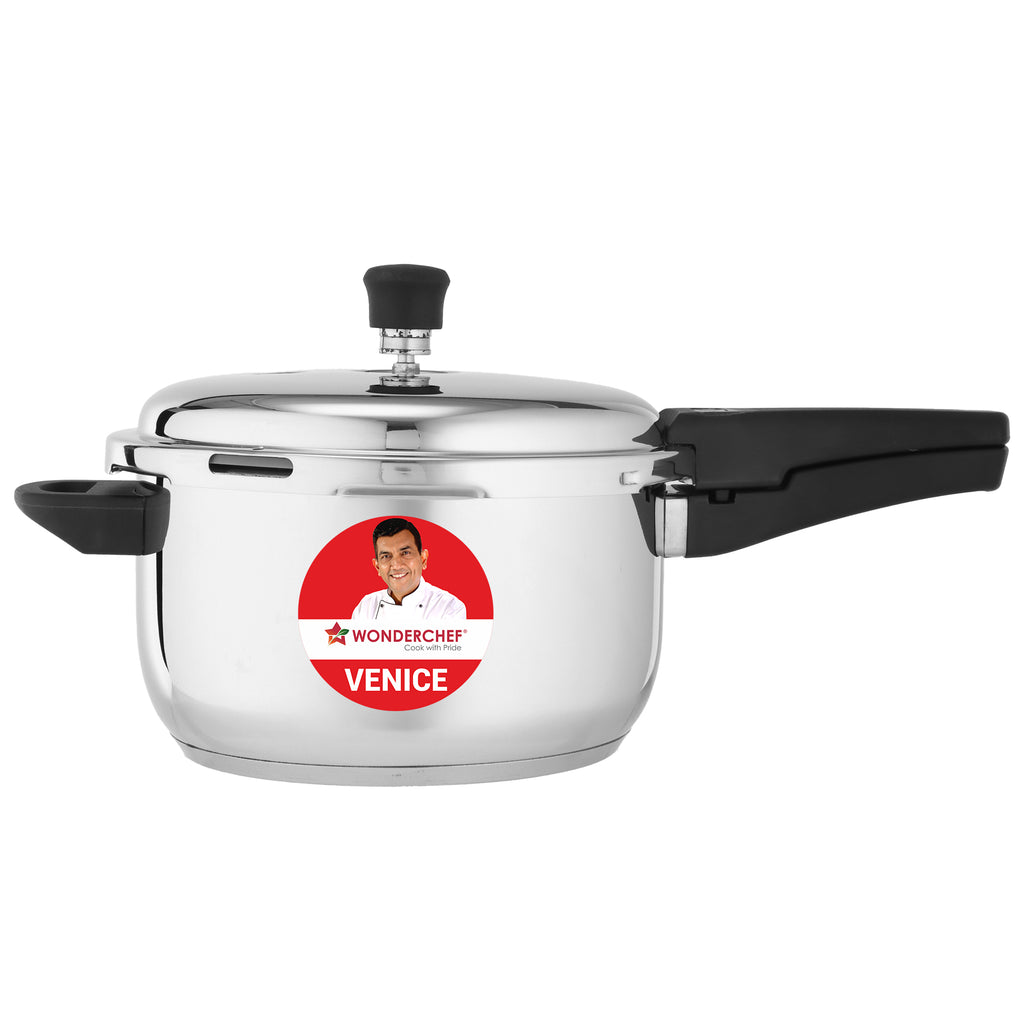 Venice Stainless-steel Pressure Cooker | 5L | Outer Lid | Triply Bottom | Safe Cooking | Compatible with Gas Stove, Induction, Ceramic, and Electric Stoves | ISI Certified | 5-Year Warranty