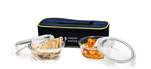 Boston Round Glass Lunch Boxes With Insulated Bag 400ml - Set Of 2 Pcs