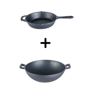 Cast Iron Cookware Set - Kadai (2.5L) + Kadai (1.5L) Small - Send